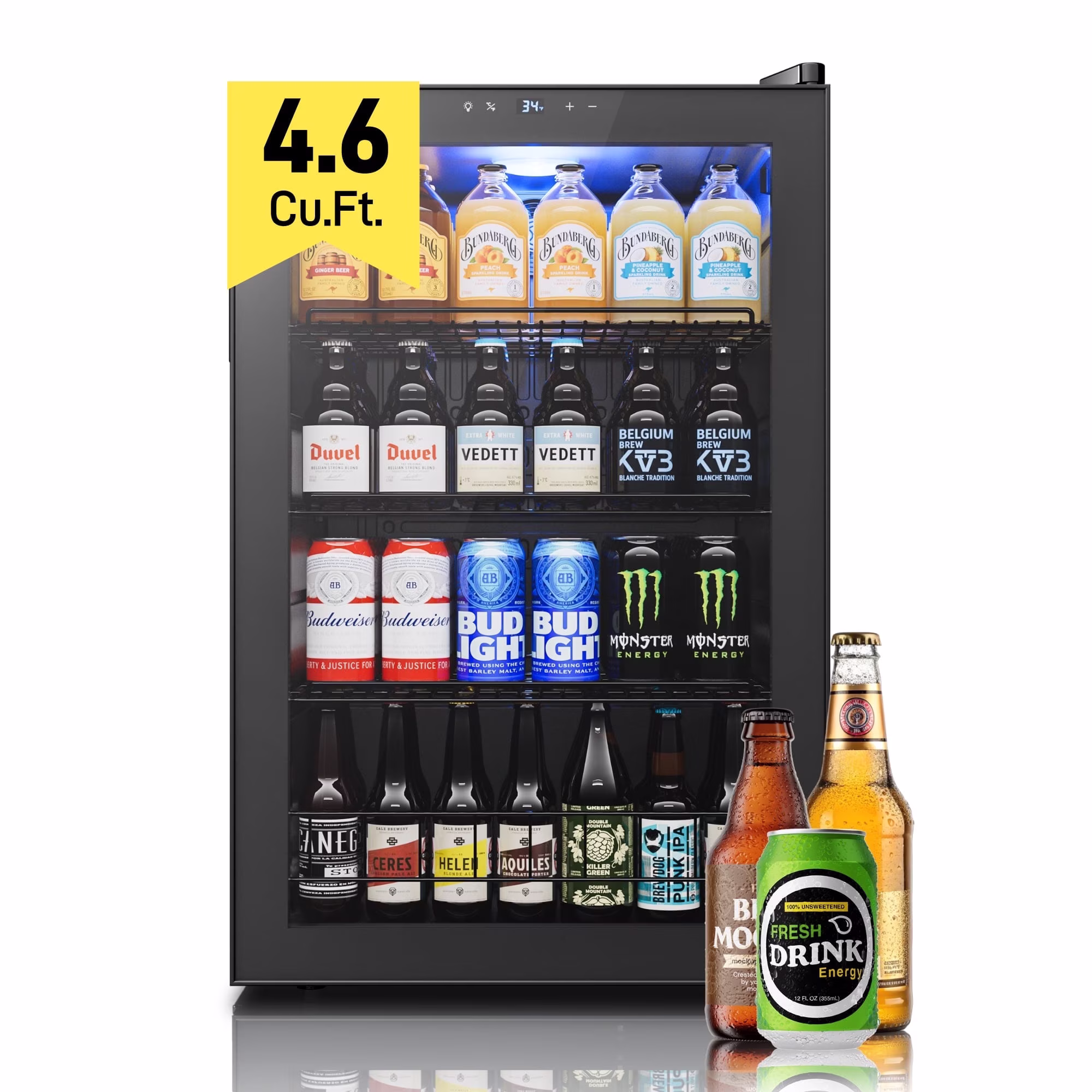 Yeego 160 Can Beverage Refrigerator Cooler, 4.6 cu.ft. Drink Fridge with Double Glass Door for Home/Office/Bar, Black