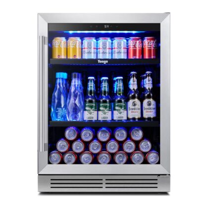 Yeego 180 Cans 24 Inch Beverage Refrigerator, Stainless Steel Built-in/Freestanding Cooler, Multi-Scenario Use for Home, Office, Dorm, Bar,Right Hinge