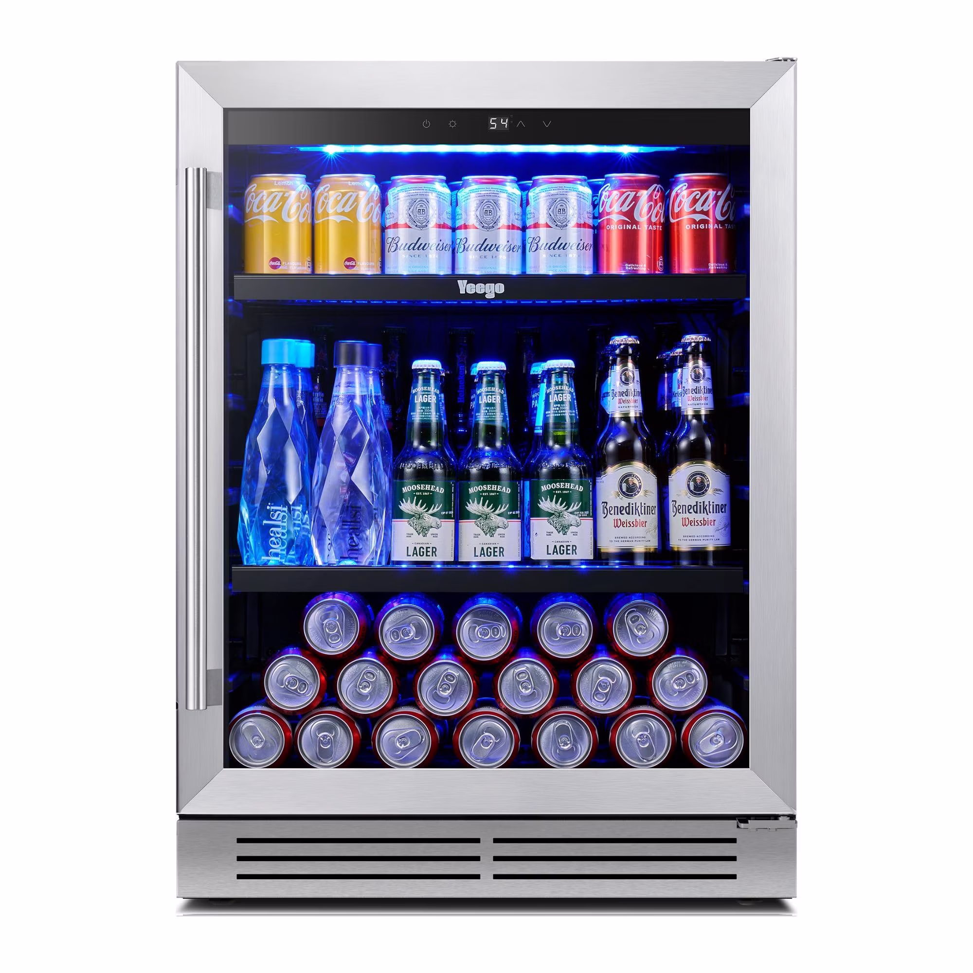 Yeego 24-Inch Beverage Refrigerator, Built-In or Freestanding Beverage fridge, Up to 180 Cans, Glass Door Mini Fridge for Soda, Beer