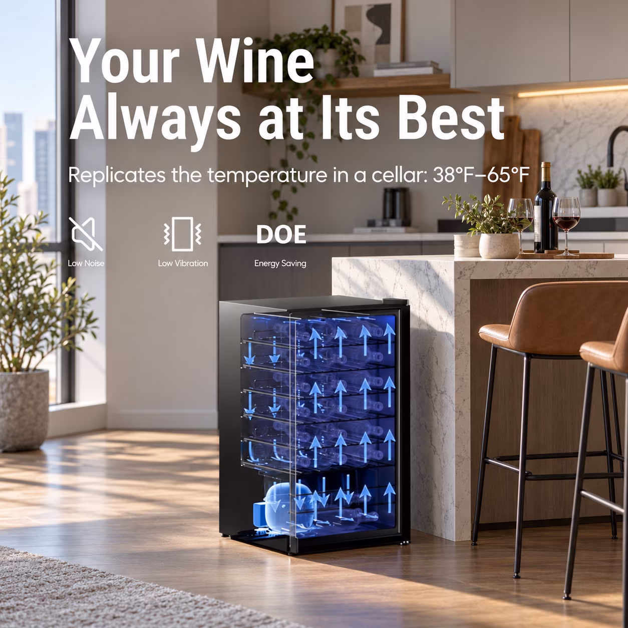 Yeego 3.1 cu.ft Wine Fridge, 28 Bottles Wine Cooler Refrigerator, 38-65℉ Freestanding Mini Fridge with Glass Door, Freestanding/Under Counter Wine Cooler - Image 2