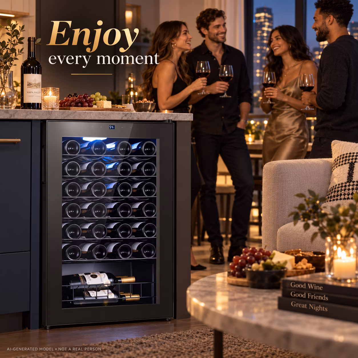 Yeego 3.1 cu.ft Wine Fridge, 28 Bottles Wine Cooler Refrigerator, 38-65℉ Freestanding Mini Fridge with Glass Door, Freestanding/Under Counter Wine Cooler - Image 5