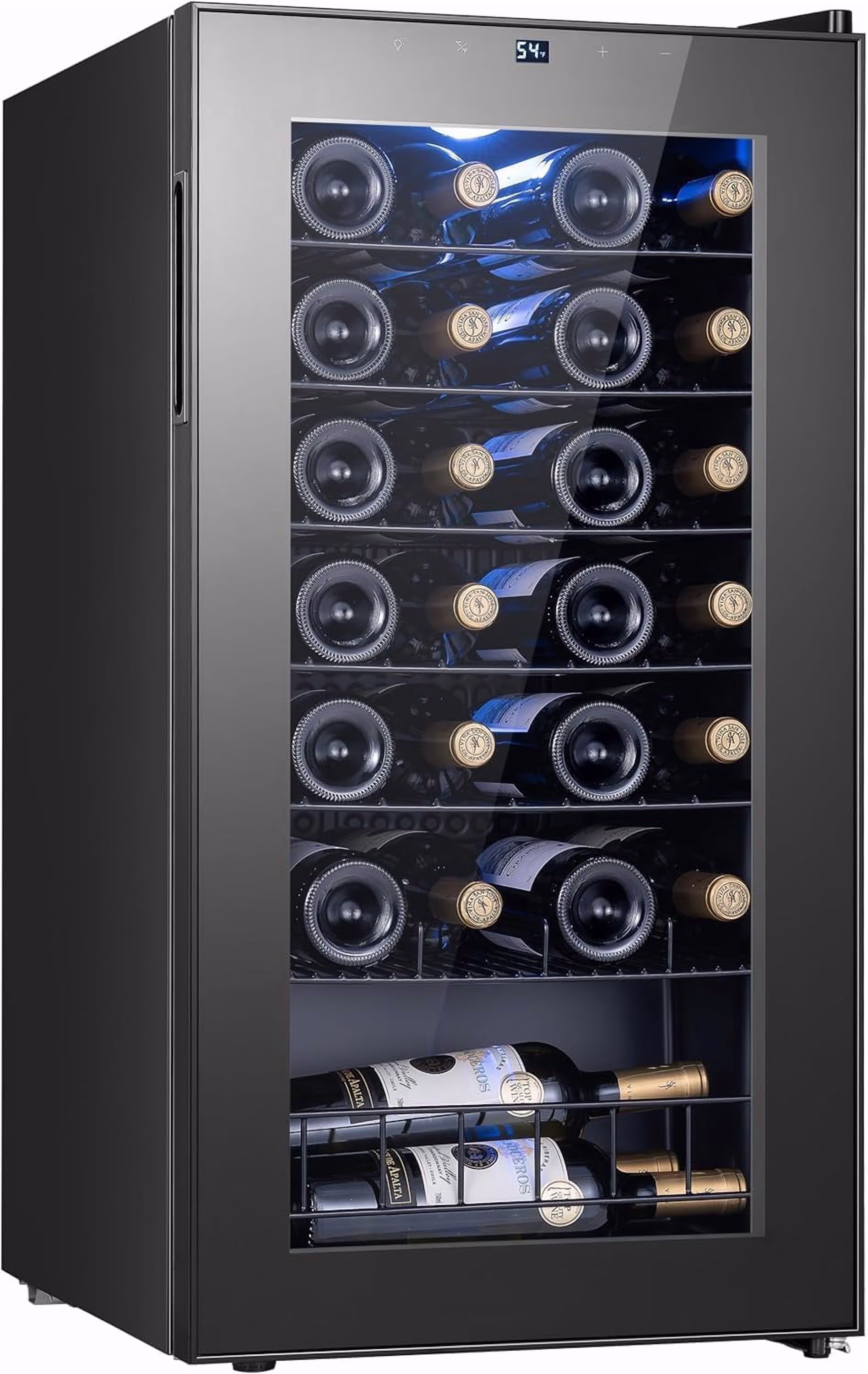Yeego 3.1 cu.ft Wine Fridge, 28 Bottles Wine Cooler Refrigerator, 38-65℉ Freestanding Mini Fridge with Glass Door, Freestanding/Under Counter Wine Cooler