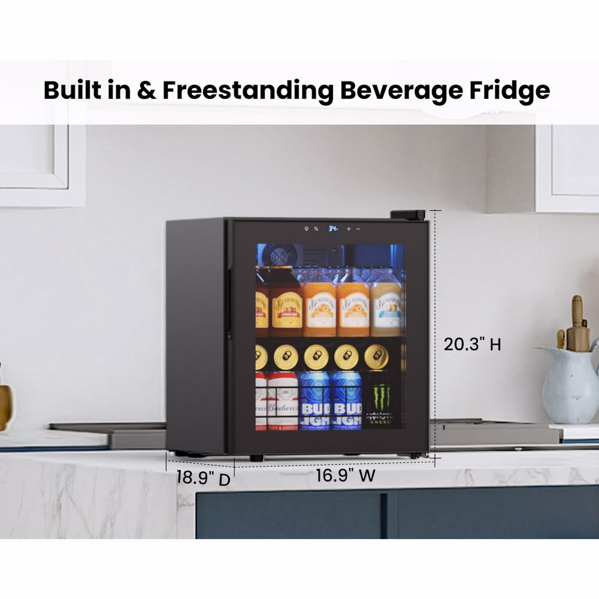 Yeego 65 Can Beverage Cooler Refrigerator, 1.63 cu.ft. Mini Fridge with Double Glass Door and Compressor for Home/Office/Bar,Black - Image 3