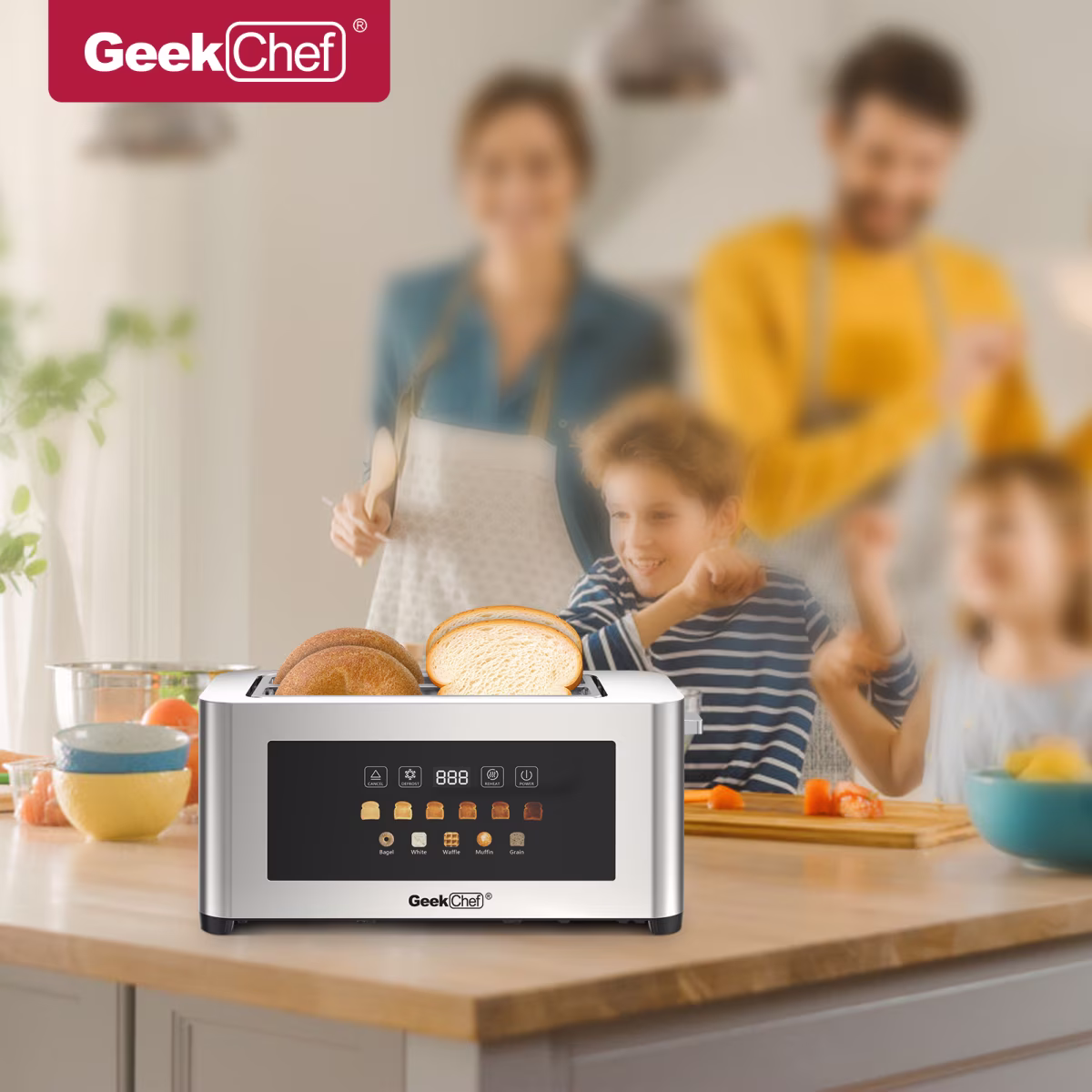 YINGYUE 4-Slice Stainless Steel Toaster with Extra Wide Slots, LED Touch Display Toaster, Auto Shut Off Anti-Jam Countertop Bread Toaster with Cord Storage, Silver Modern Kitchen Appliance - Image 2