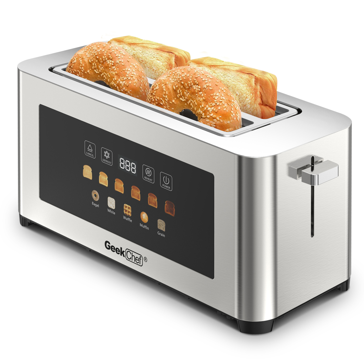 YINGYUE 4-Slice Stainless Steel Toaster with Extra Wide Slots, LED Touch Display Toaster, Auto Shut Off Anti-Jam Countertop Bread Toaster with Cord Storage, Silver Modern Kitchen Appliance - Image 3