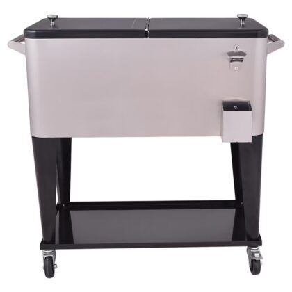YYAo Portable Freezer, Car Refrigerator, 80 Quart Patio Rolling Stainless Steel Ice Beverage Cooler