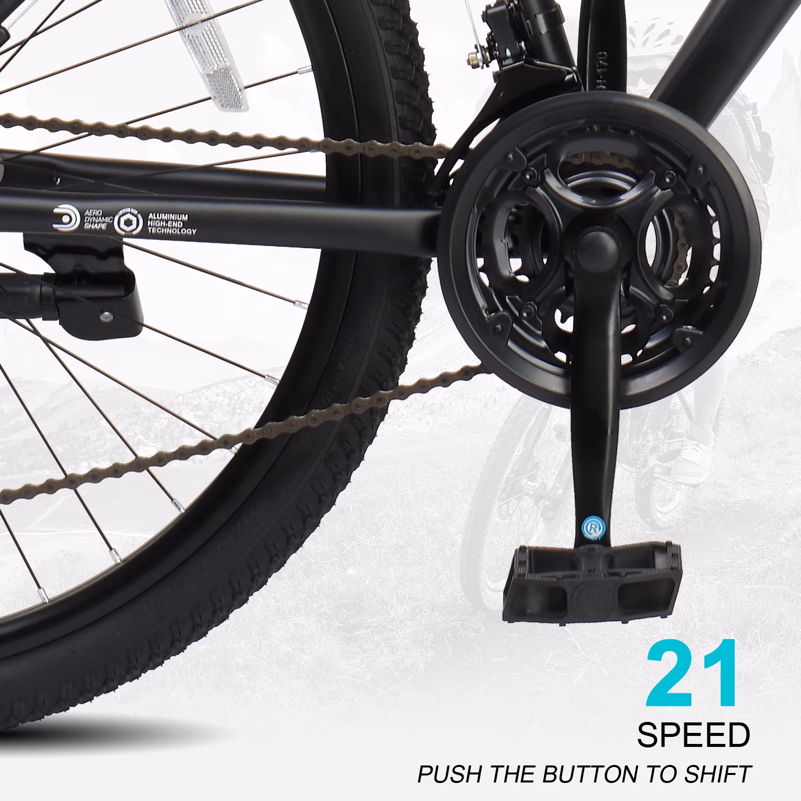 Zimtown 26/27.5 inch Mountain Bike Aluminum Alloy Frame, 21 Speed Outdoor Cycling Bike, Double Disc Brake, Black White - Image 5