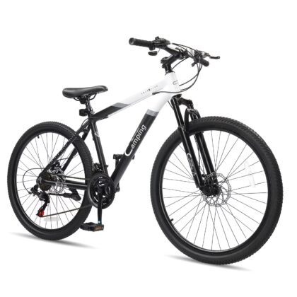Zimtown 26/27.5 inch Mountain Bike Aluminum Alloy Frame, 21 Speed Outdoor Cycling Bike, Double Disc Brake, Black White