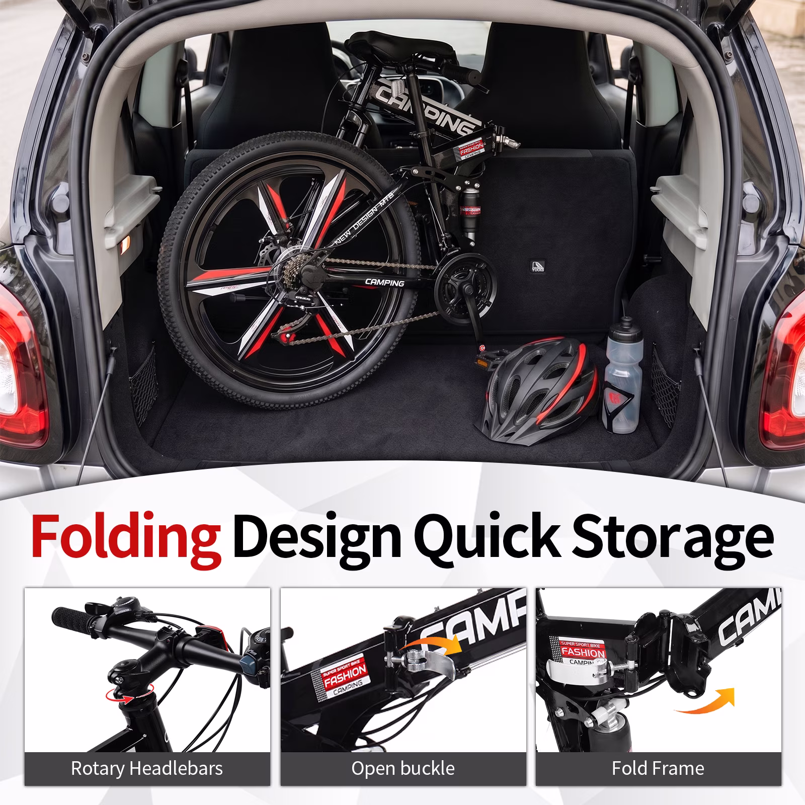 Zimtown 26" Folding Mountain Bike, Shimano 21 Speed MTB Bicycle for Adults, Black - Image 3