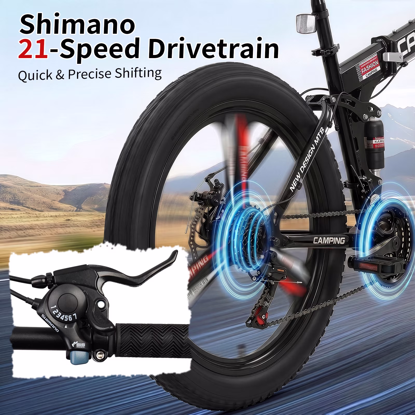 Zimtown 26" Folding Mountain Bike, Shimano 21 Speed MTB Bicycle for Adults, Black - Image 4