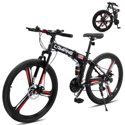 Zimtown 26" Folding Mountain Bike, Shimano 21 Speed MTB Bicycle for Adults, Black