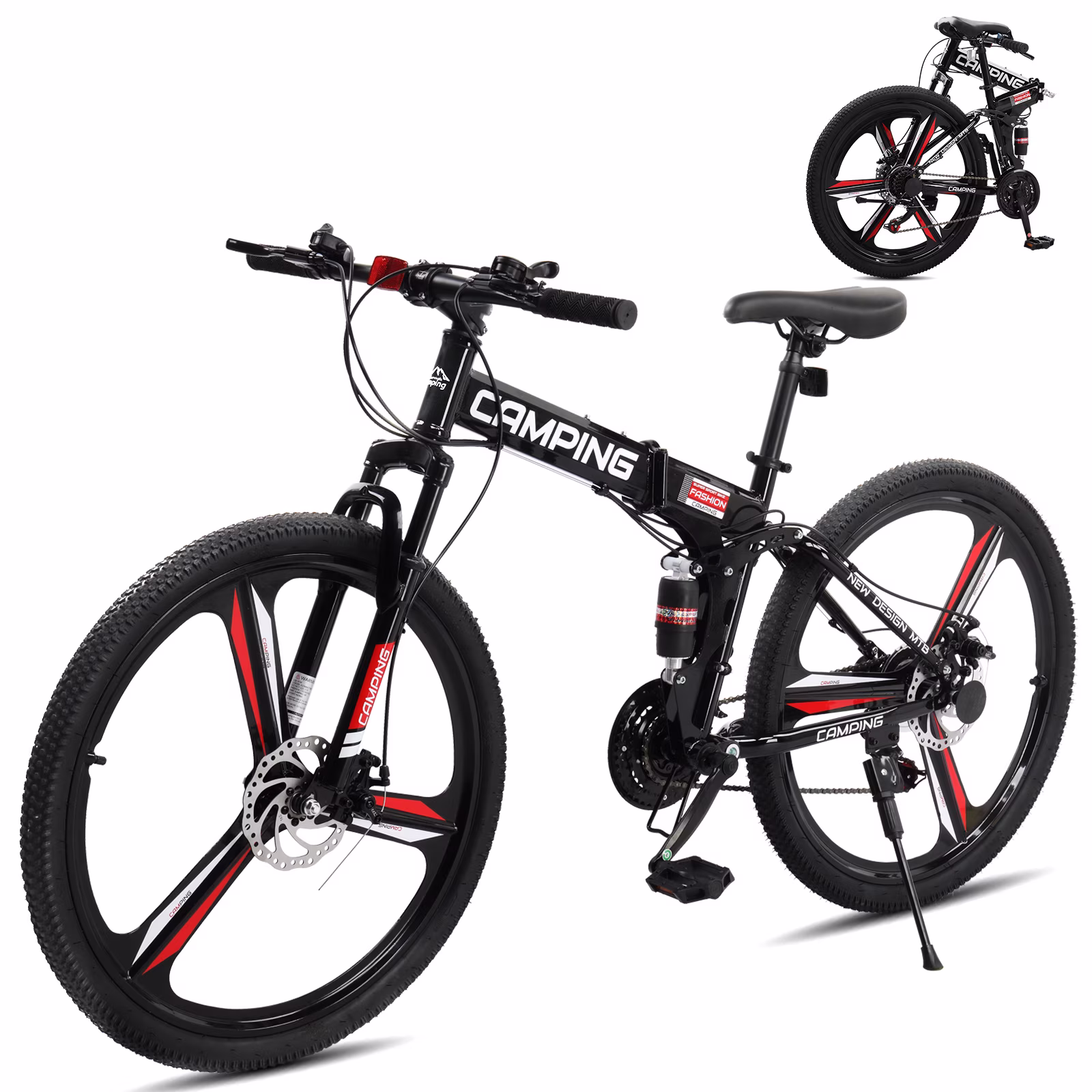 Zimtown 26" Folding Mountain Bike, Shimano 21 Speed MTB Bicycle for Adults, Black