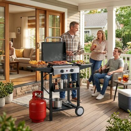 Zintown 2 Burner 200000-BTU Outdoor Stove Propane Gas Griddle with Portable Pan,Lid